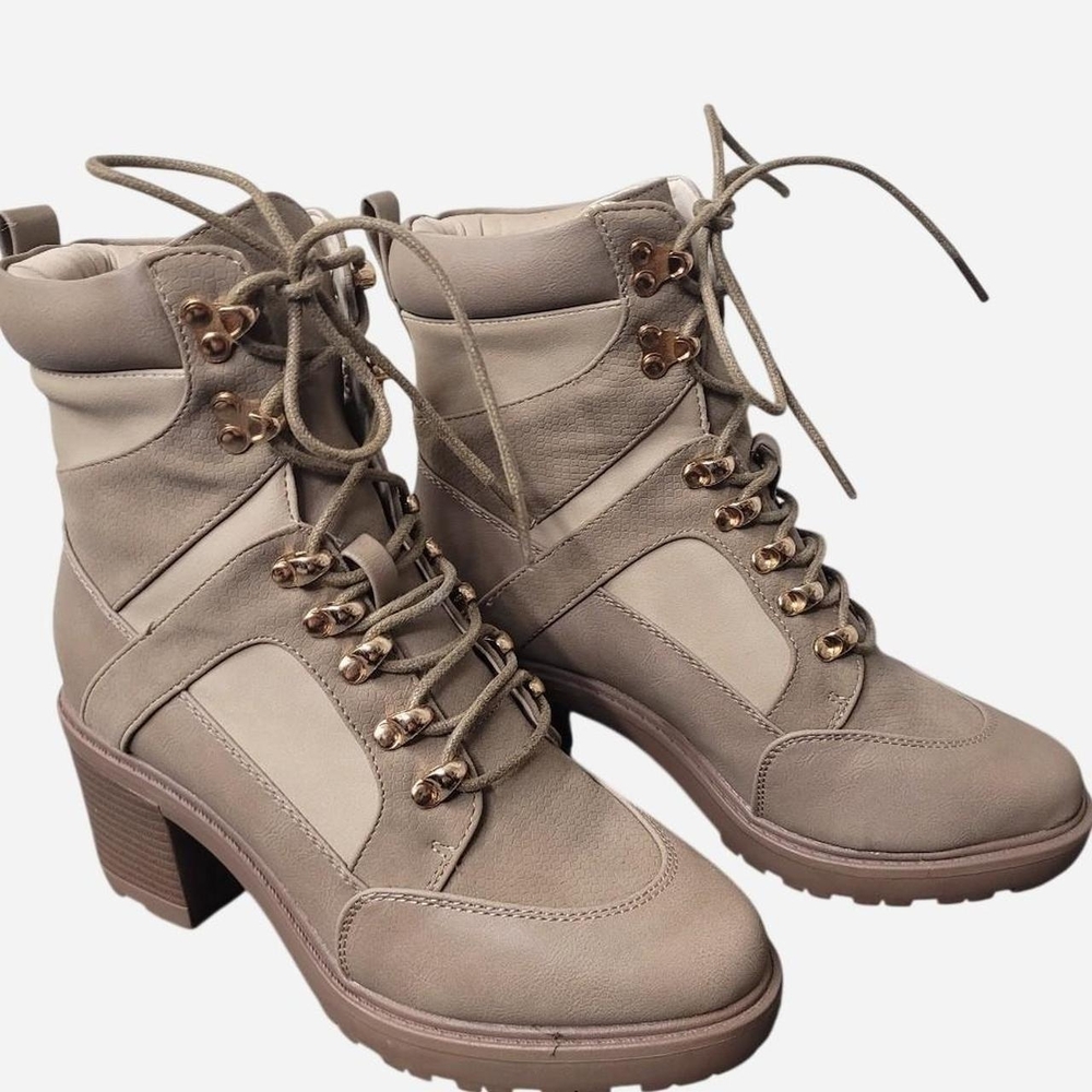 2/$30 | Shoe Dazzle Taupe Lace-Up Block Heel Ankle Boots